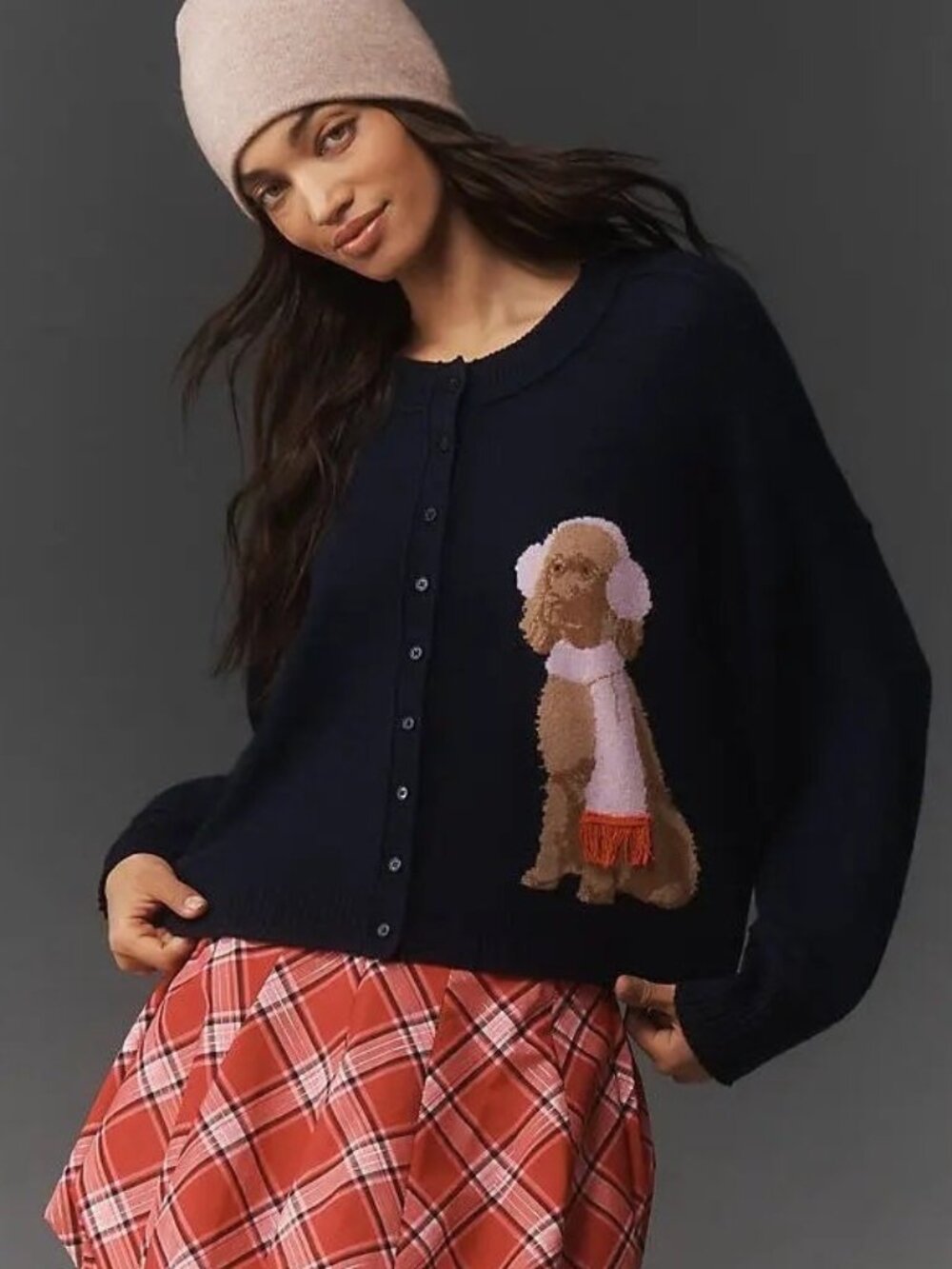 Anthropologie The Goldie Cashmere Blend Cardigan Sweater Goldendoodle Dog M NWT